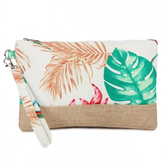 WHITE TROPICAL PRINT WRISTLET COSMETIC BAG - Picture 3 of 5